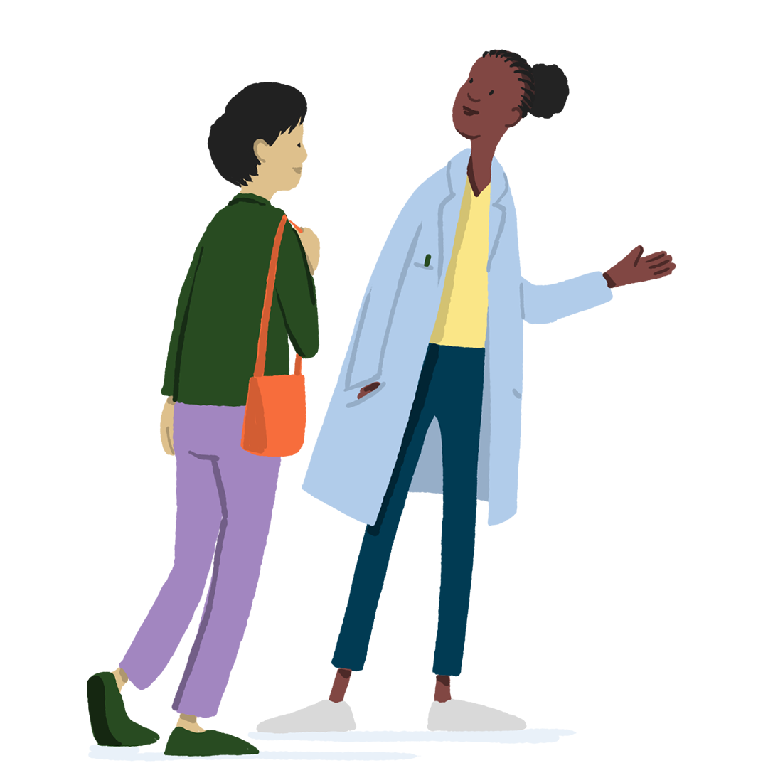 Female-doctor-of colour, guiding-a-female-patient-banner